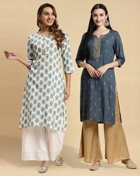 women pack of 2 printed straight kurtas