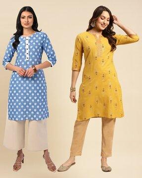 women pack of 2 printed straight kurtas