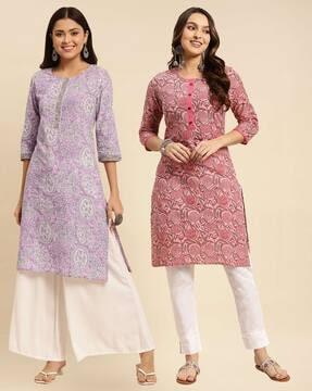 women pack of 2 printed straight kurtas