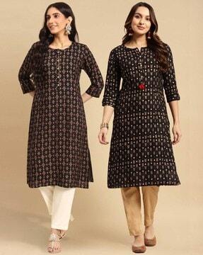 women pack of 2 printed straight kurtas