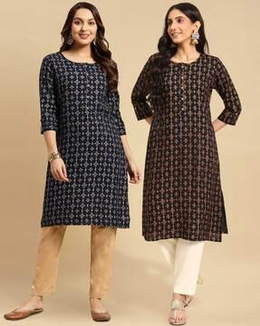 women pack of 2 printed straight kurtas