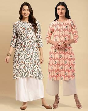 women pack of 2 printed straight kurtas