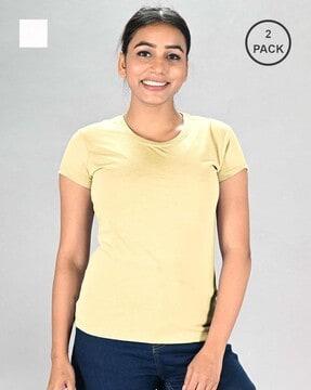 women pack of 2 regular fit crew-neck t-shirts