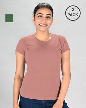 women pack of 2 regular fit crew-neck t-shirts