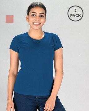 women pack of 2 regular fit crew-neck t-shirts