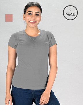 women pack of 2 regular fit crew-neck t-shirts