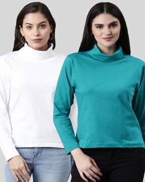 women pack of 2 regular fit high-neck t-shirts