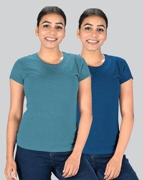 women pack of 2 regular fit round-neck t-shirts