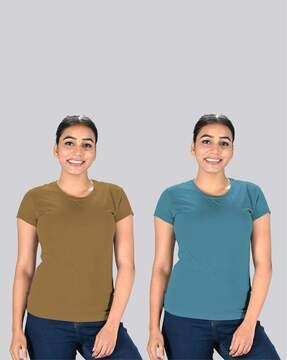 women pack of 2 regular fit round-neck t-shirts