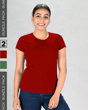 women pack of 2 regular fit round-neck t-shirts