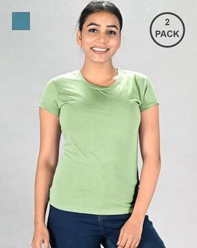 women pack of 2 regular fit round-neck t-shirts
