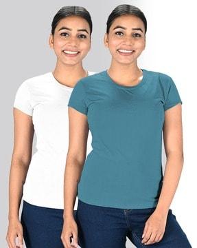 women pack of 2 regular fit round-neck t-shirts
