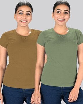 women pack of 2 regular fit round-neck t-shirts