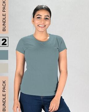 women pack of 2 regular fit round-neck t-shirts