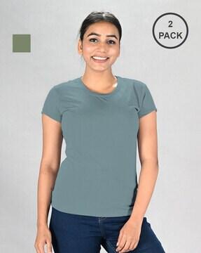 women pack of 2 regular fit round-neck t-shirts