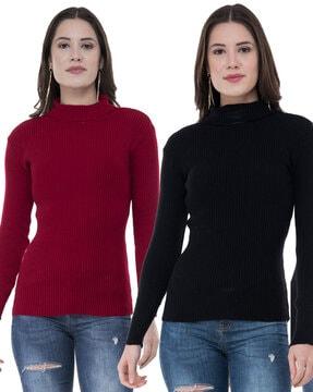 women pack of 2 ribbed high-neck regular fit pullover