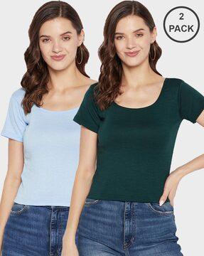 women pack of 2 round-neck regular fit tops