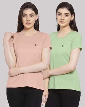 women pack of 2 slim fit round-neck t-shirts