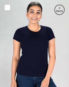 women pack of 2 slim fit round-neck t-shirts