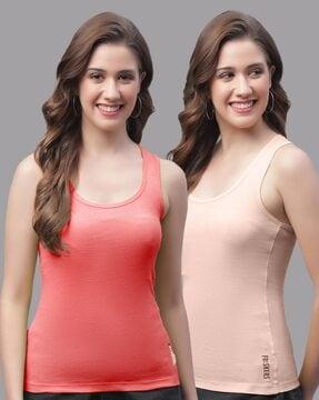 women pack of 2 slim fit round-neck tank tops