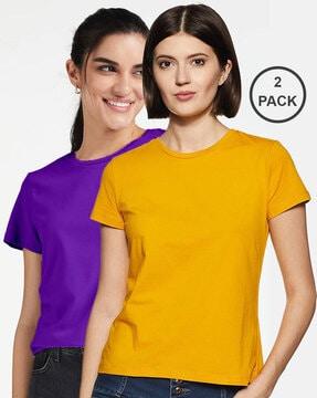 women pack of 2 slim fit round-neck tops