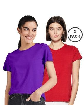 women pack of 2 slim fit round-neck tops