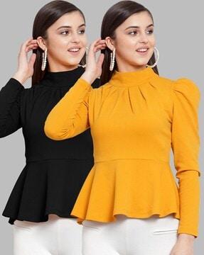 women pack of 2 solid high-neck tops