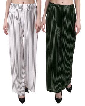 women pack of 2 striped relaxed fit flat-front palazzos