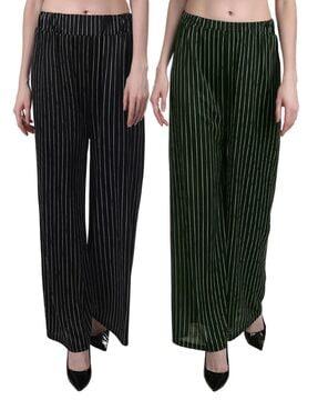 women pack of 2 striped relaxed fit flat-front palazzos