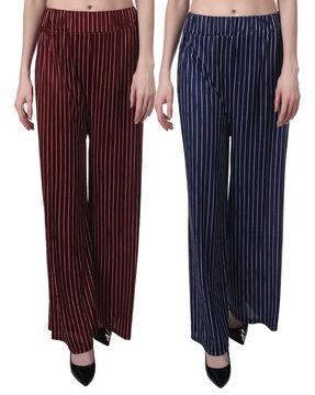 women pack of 2 striped relaxed fit flat-front palazzos