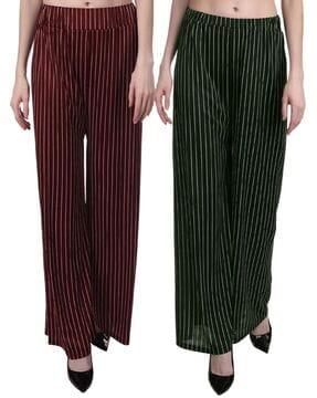 women pack of 2 striped relaxed fit flat-front palazzos