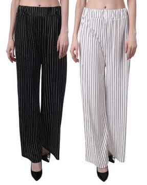 women pack of 2 striped relaxed fit flat-front palazzos