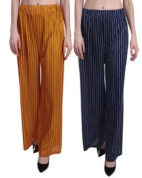 women pack of 2 striped relaxed fit flat-front palazzos