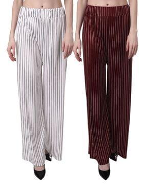 women pack of 2 striped relaxed fit flat-front palazzos