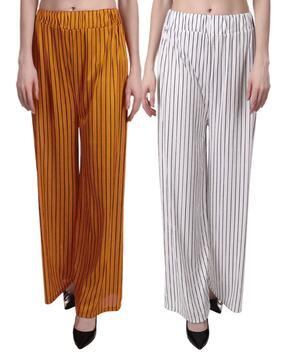 women pack of 2 striped relaxed fit palazzos