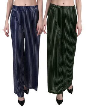 women pack of 2 striped relaxed fit palazzos