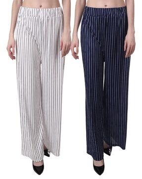 women pack of 2 striped relaxed fit palazzos