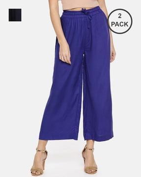 women pack of 2 wide leg palazzos with drawstring waist