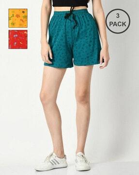 women pack of 3 floral print high-rise shorts