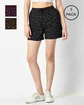 women pack of 3 floral print high-rise shorts