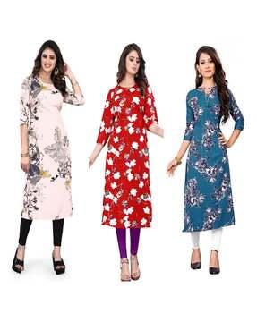 women pack of 3 floral print straight kurtas