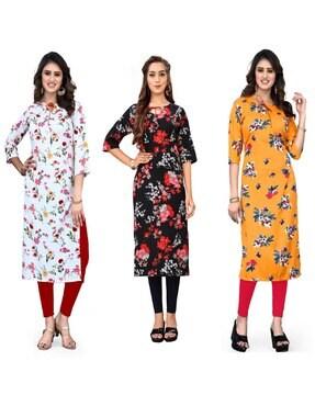 women pack of 3 floral print straight kurtas