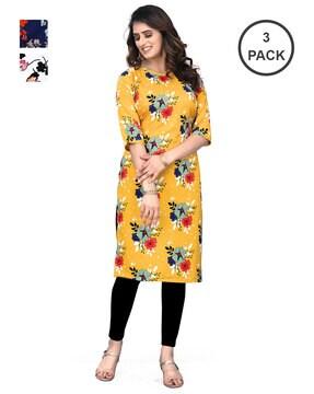 women pack of 3 floral print straight kurtas