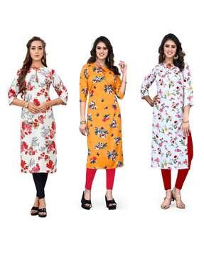 women pack of 3 floral print straight kurtas