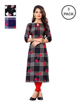 women pack of 3 floral print straight kurtas