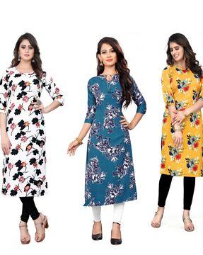 women pack of 3 floral print straight kurtas