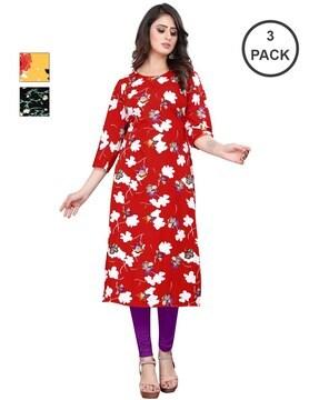 women pack of 3 floral print straight kurtas