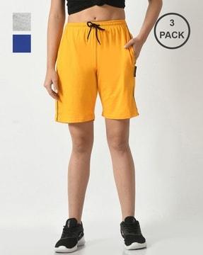 women pack of 3 mid-rise shorts with elasticated waist