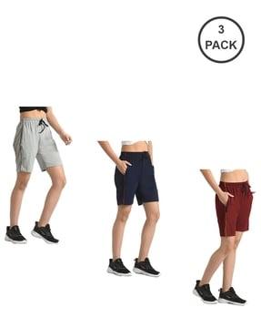 women pack of 3 mid-rise shorts with elasticated waist