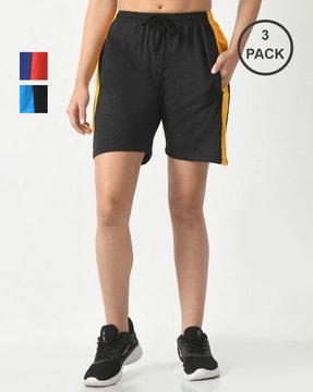 women pack of 3 mid-rise shorts with elasticated waist